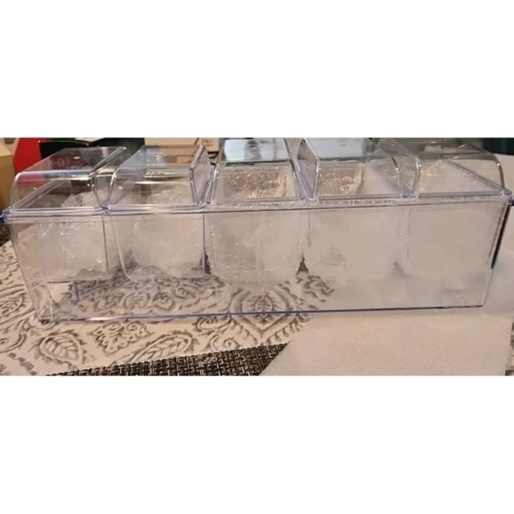LIFEWIT Chilled Condiment Server, Clear Garnish Tray with Lid for Bar‎ for with